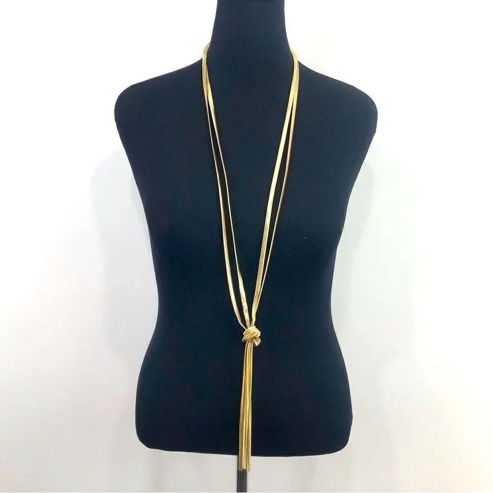Express Gold Multi Strand Low Knot Flexible Ribbed Contemporary Necklace NEW